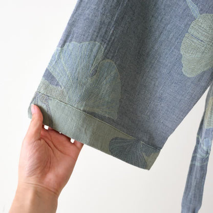 Peignoir kimono en coton bio avec feuille de ginkgo - image 7