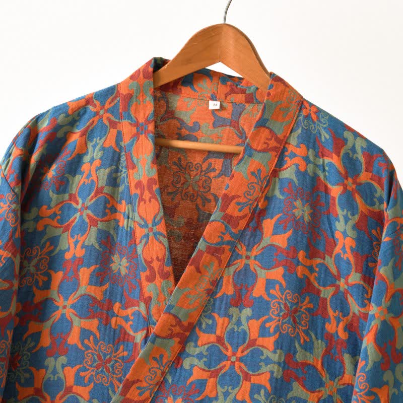 Peignoir kimono en coton à motif géométrique rétro - image 3