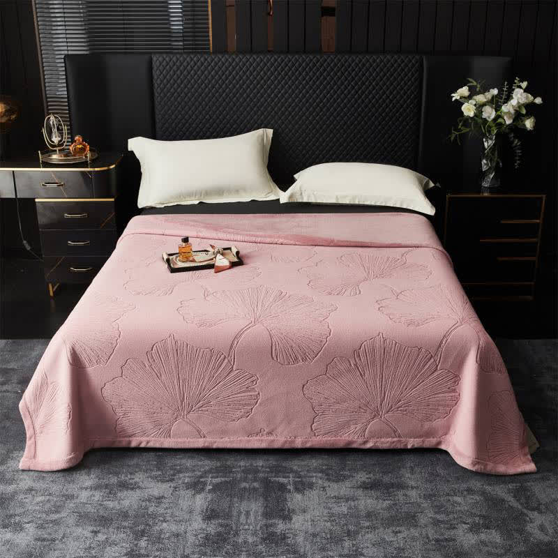 Couverture texturée en feuille de ginkgo - Rose - 200cm x 230cm - image 0