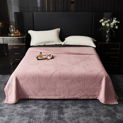 Couverture texturée en feuille de ginkgo - Rose - 200cm x 230cm - image 0