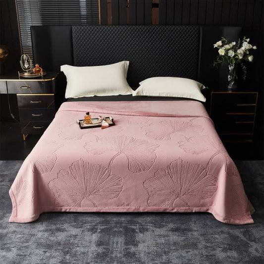 Couverture texturée en feuille de ginkgo - Rose - 200cm x 230cm - image 0