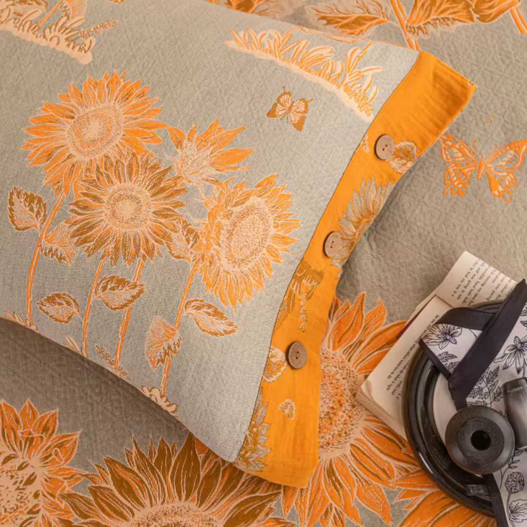 Parure de lit en gaze de coton motif papillon tournesol (4 pièces) - image 2