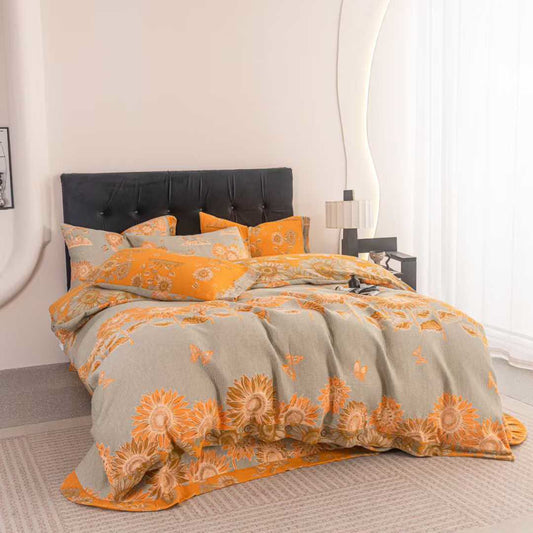 Parure de lit en gaze de coton motif papillon tournesol (4 pièces) - 220cm x 240cm - image 0