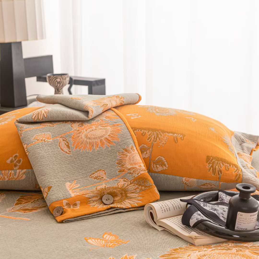 Parure de lit en gaze de coton motif papillon tournesol (4 pièces) - image 3