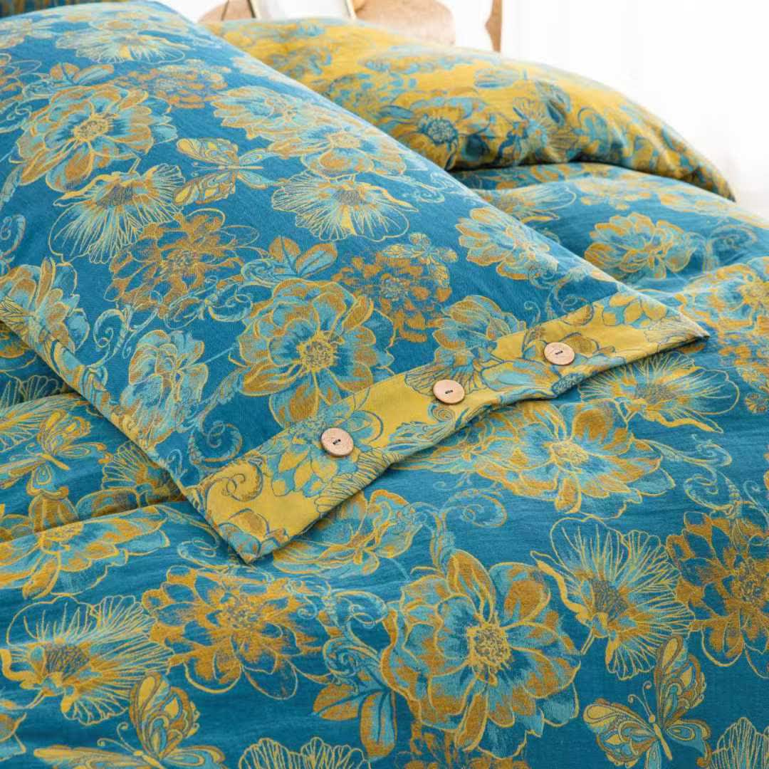 Parure de lit en gaze de coton à motif floral et papillons (4 pièces) - image 3