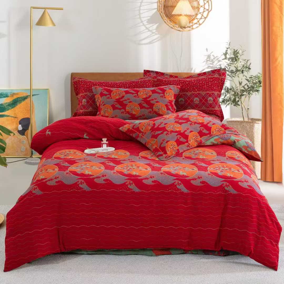 Parure de lit orientale en coton avec motif mer et lune (4 pièces) - Rouge - 220cm x 240cm - image 6