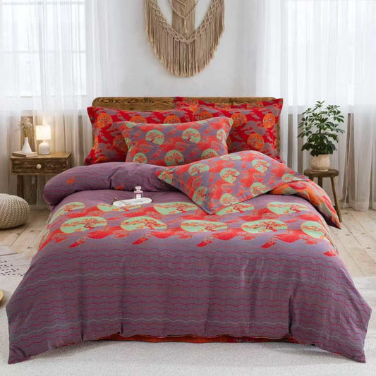 Parure de lit orientale en coton avec motif mer et lune (4 pièces) - Violet - 220cm x 240cm - image 0
