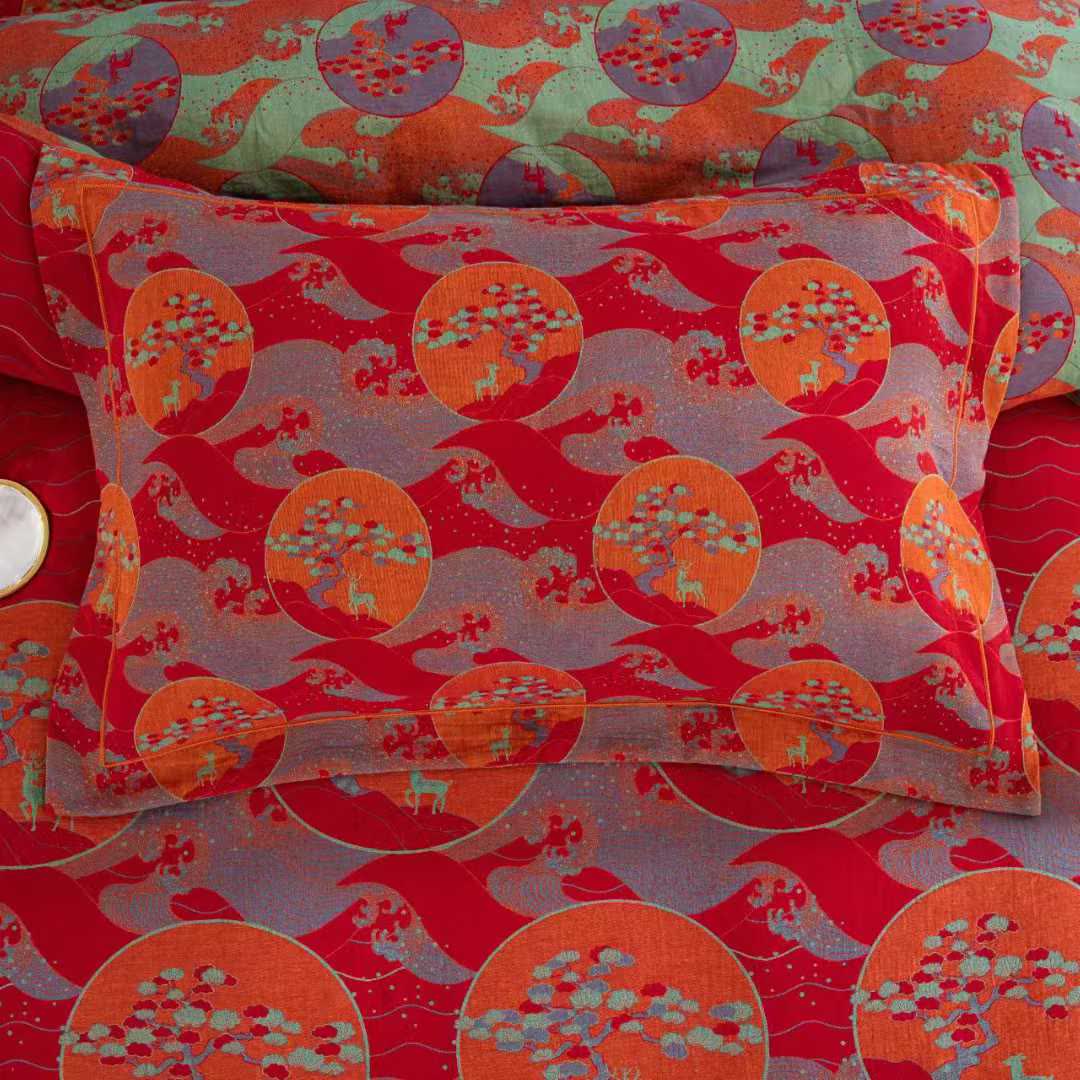 Parure de lit orientale en coton avec motif mer et lune (4 pièces) - image 8