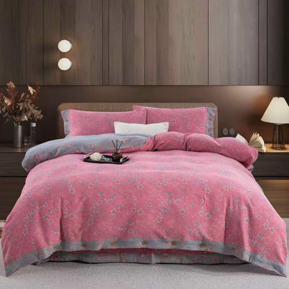 Parure de lit réversible en gaze de coton à motif floral (4 pièces) - Rose - 220cm x 240cm - image 9
