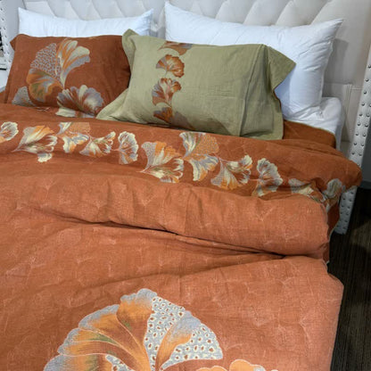 Parure de lit en gaze de coton inspirée du ginkgo (4 pièces) - Orange - 220 cm x 240 cm - image 8