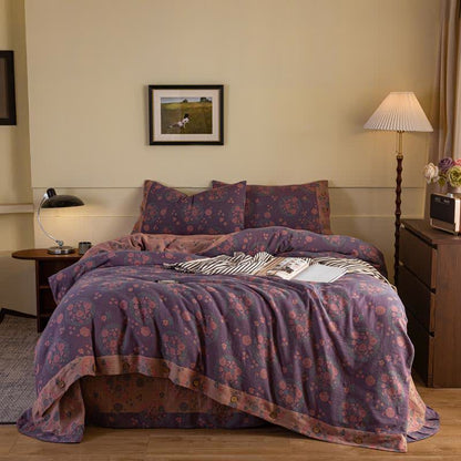 Parure de lit en gaze de coton à fleurs violettes (4 pièces) - 220cm x 240cm - image 0