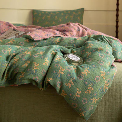 Parure de lit en gaze de coton à motif floral rustique (4 pièces) - image 3