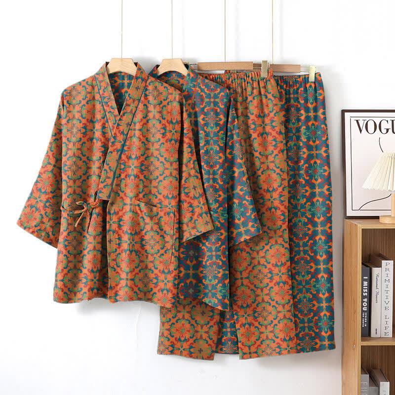 Ensemble de vêtements d'intérieur en kimono en coton à motifs géométriques - image 1