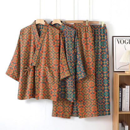 Ensemble de vêtements d'intérieur en kimono en coton à motifs géométriques - image 1
