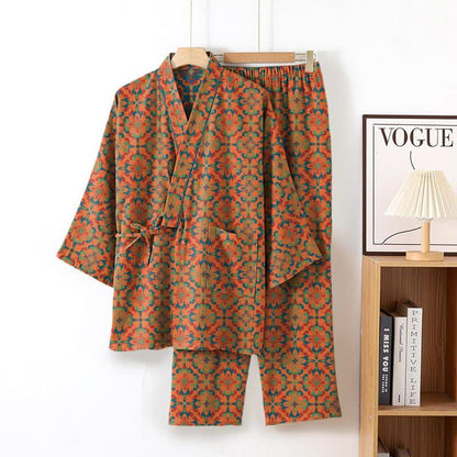Ensemble de vêtements d'intérieur en kimono en coton à motifs géométriques - Orange - XL - image 5