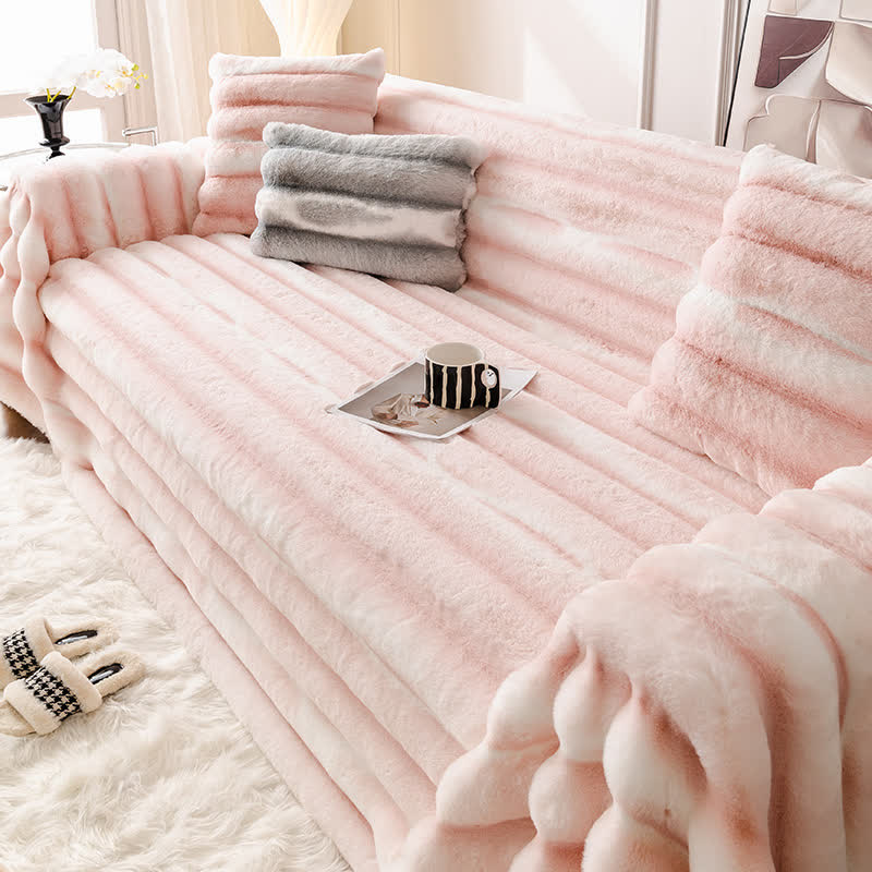 Jeté de canapé en fausse fourrure de velours - Rose - 180cm x 340cm - image 8