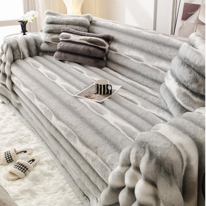 Jeté de canapé en fausse fourrure de velours - Gris clair - 180cm x 340cm - image 5