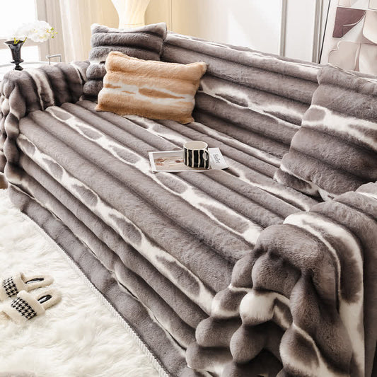 Jeté de canapé en fausse fourrure de velours - gris foncé - 180cm x 340cm - image 0