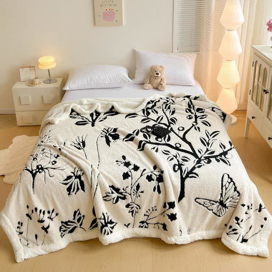 Couverture en jacquard avec motif arbre et papillon - Plafond - 200cm x 230cm - image 0