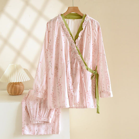Ensemble de vêtements de détente kimono à rayures roses et fleurs - XL - image 0