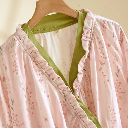 Ensemble de vêtements de détente kimono à rayures roses et fleurs - image 2