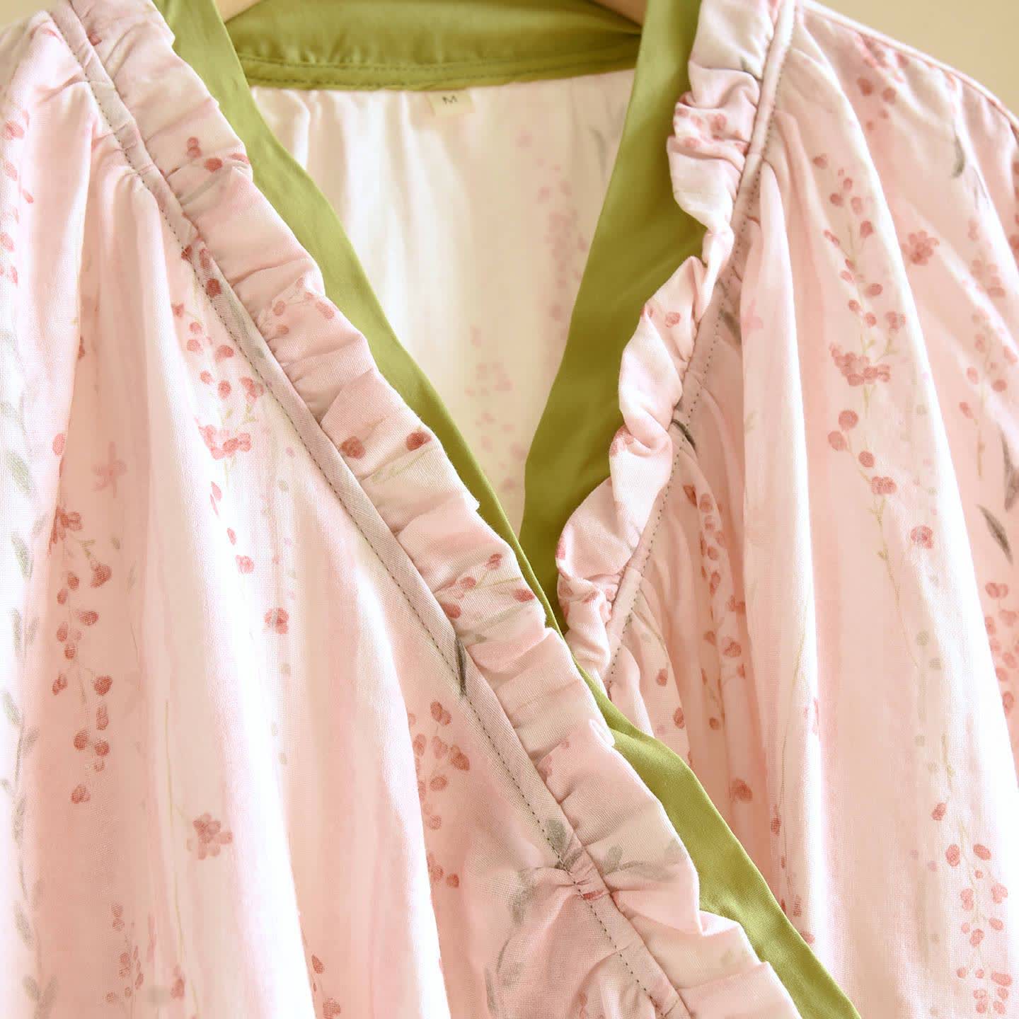 Ensemble de vêtements de détente kimono à rayures roses et fleurs - image 3