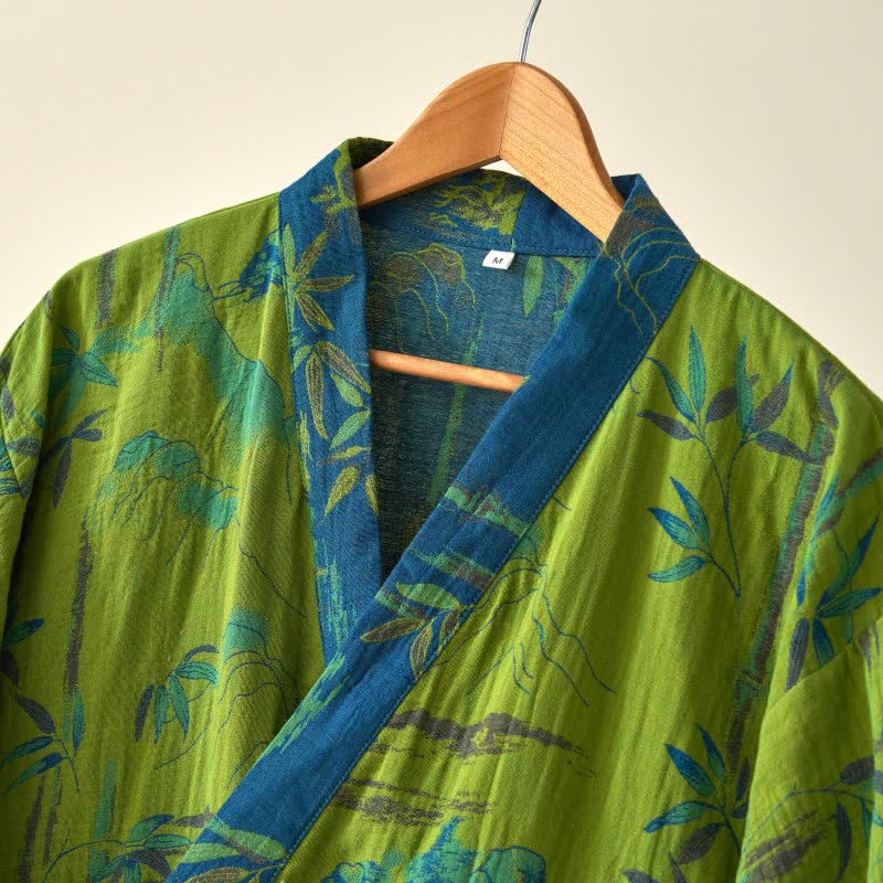 Peignoir kimono bicolore en gaze de coton bambou - image 6