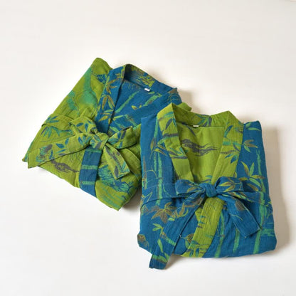 Peignoir kimono bicolore en gaze de coton bambou - image 2