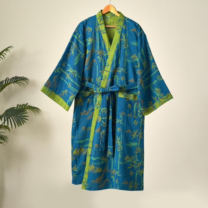 Peignoir kimono bicolore en gaze de coton bambou - image 15