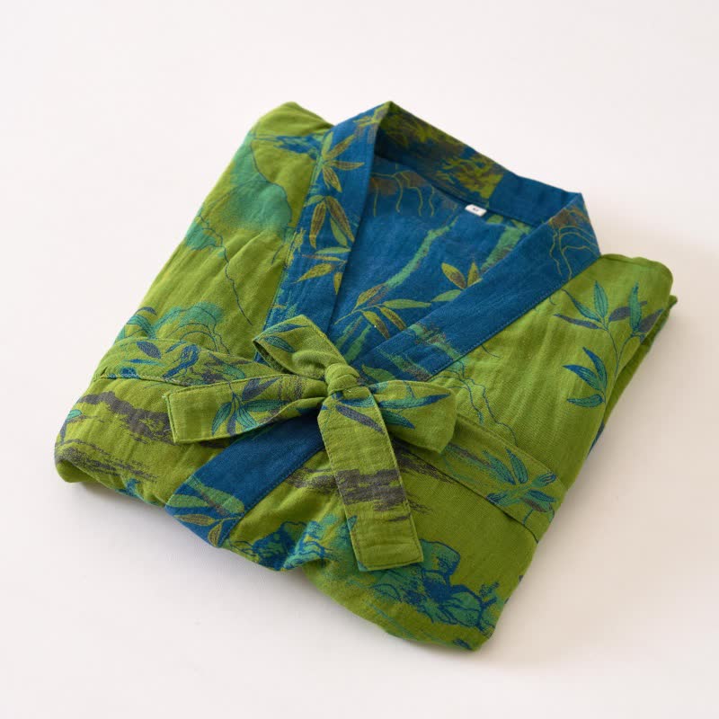 Peignoir kimono bicolore en gaze de coton bambou - image 5