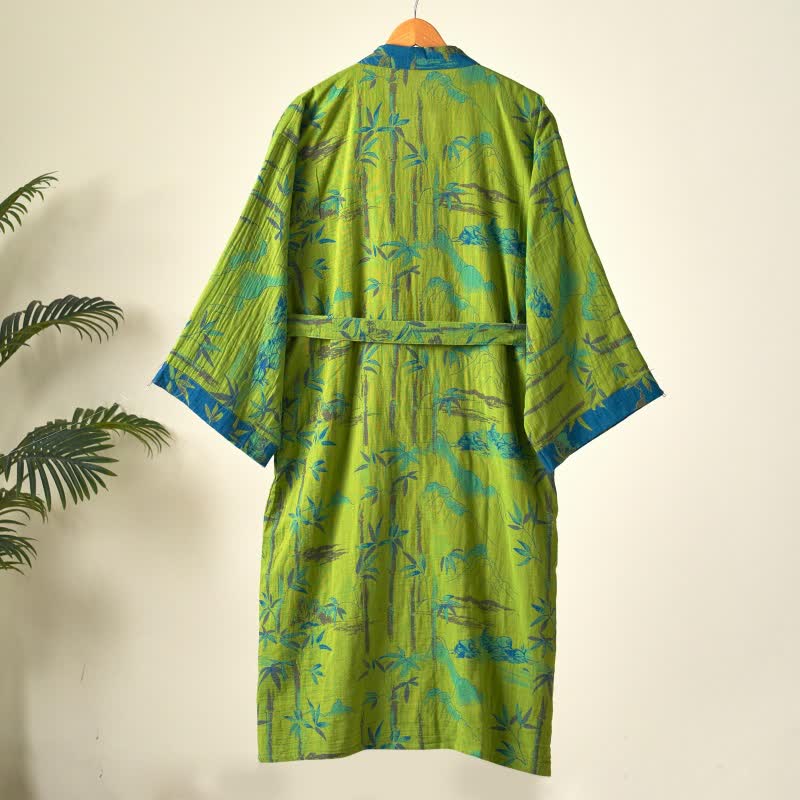Peignoir kimono bicolore en gaze de coton bambou - image 4