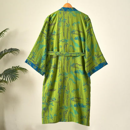Peignoir kimono bicolore en gaze de coton bambou - image 4