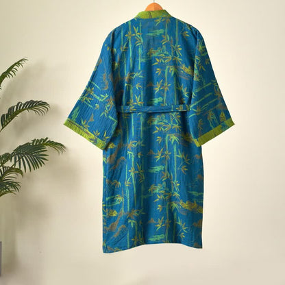 Peignoir kimono bicolore en gaze de coton bambou - image 16