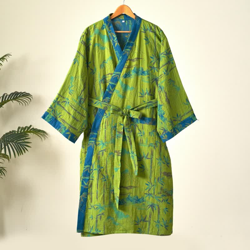 Peignoir kimono bicolore en gaze de coton bambou - image 3