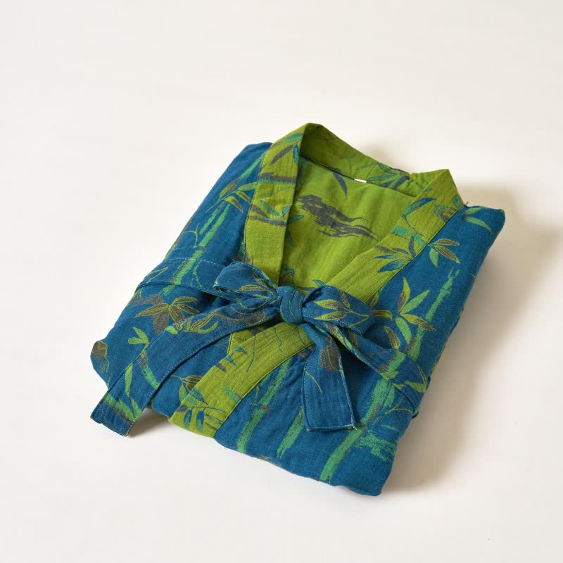 Peignoir kimono bicolore en gaze de coton bambou - image 17