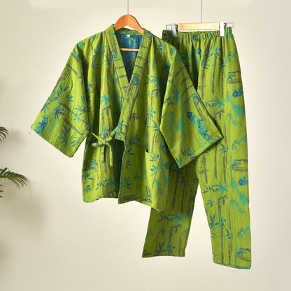Ensemble de vêtements d'intérieur kimono en gaze de coton et bambou - Vert - XL - image 2