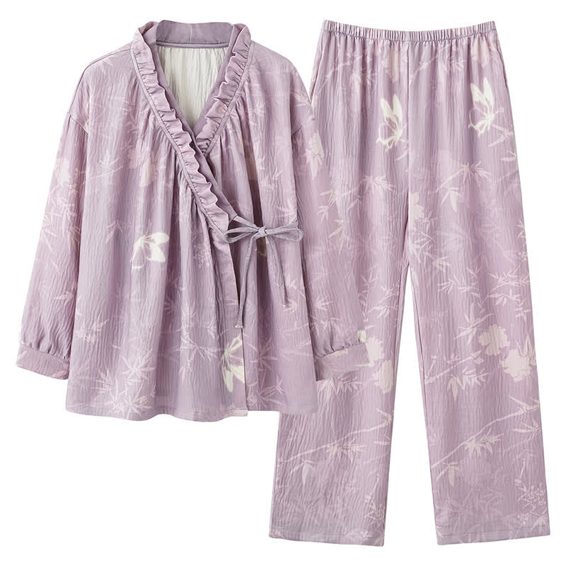 Ensemble de vêtements d'intérieur avec kimono en bambou et motif papillon - image 6