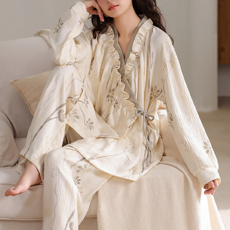 Ensemble de vêtements d'intérieur avec kimono floral artistique - 2XL - image 0