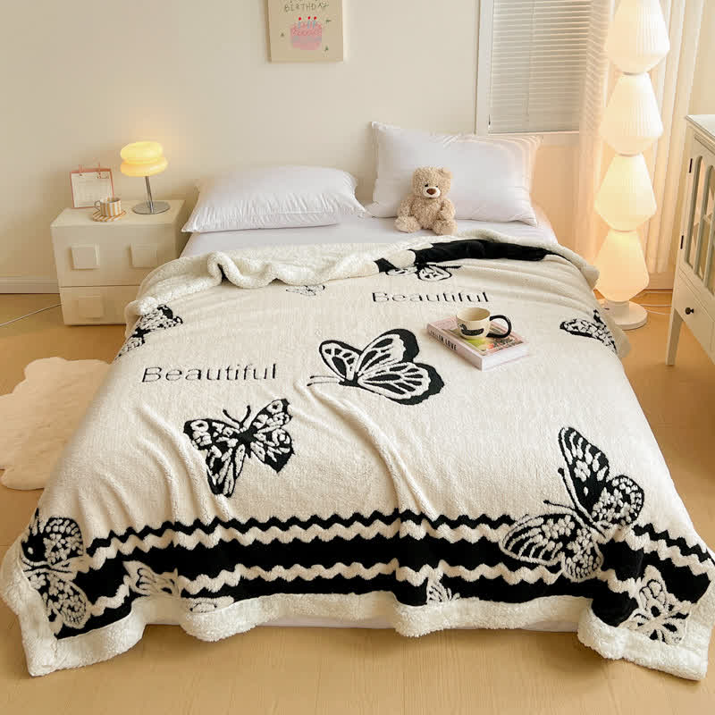 Couverture chaude en jacquard avec motif papillon - Plafond - 200cm x 230cm - image 0