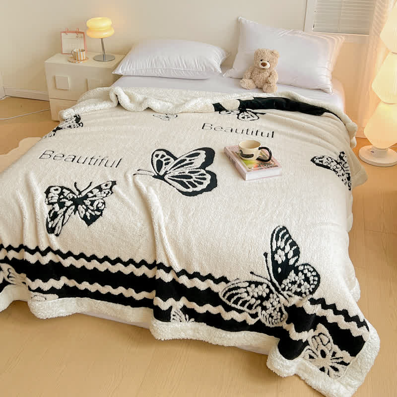 Couverture chaude en jacquard avec motif papillon - image 2