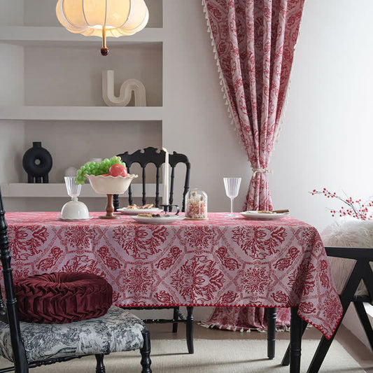 Nappe jacquard de style ethnique à motif rétro - Rouge - 160 cm x 160 cm - image 0
