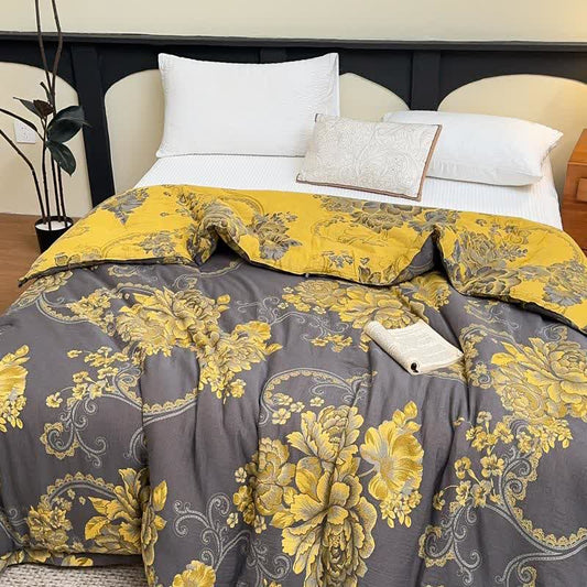 Couette jacquard luxueuse en gaze de coton avec motif pivoine - Couette d'hiver - 220cm x 240cm - image 0