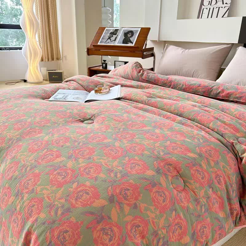 Couette rose en gaze de coton jacquard - image 1