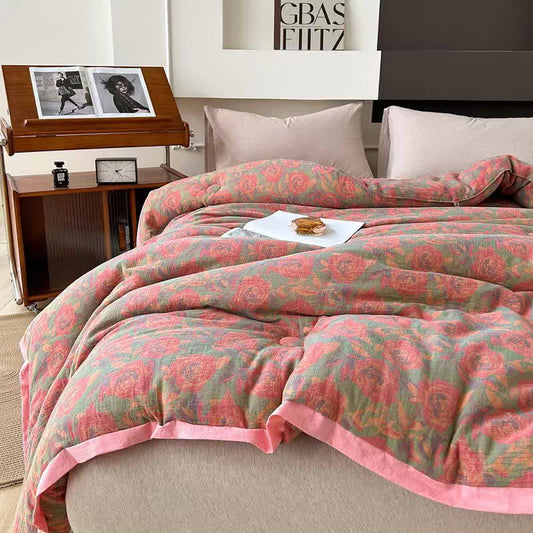 Couette rose en gaze de coton jacquard - Couette d'hiver - 220cm x 240cm - image 0