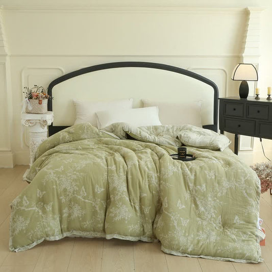 Couette en gaze de coton avec branche et papillons, jacquard - Couette d'hiver - 220cm x 240cm - image 0