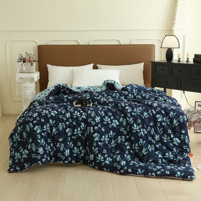 Couette jacquard en gaze de coton à fleurs Flourish - Bleu - Couette d'hiver - 220cm x 240cm - image 0