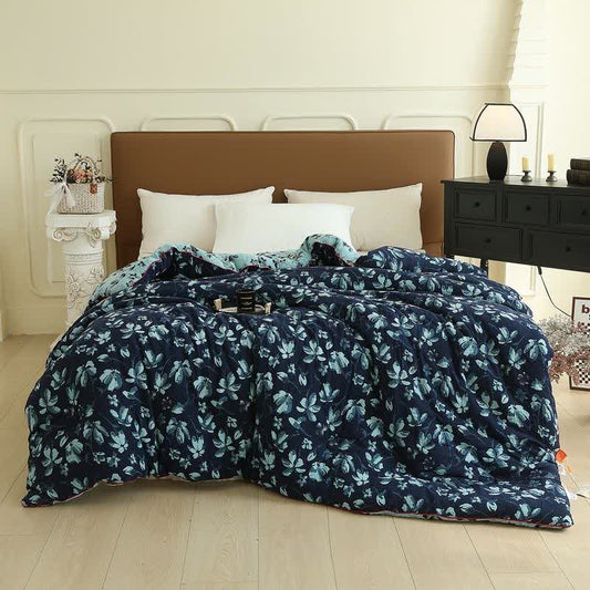Couette jacquard en gaze de coton à fleurs Flourish - Bleu - Couette d'hiver - 220cm x 240cm - image 0
