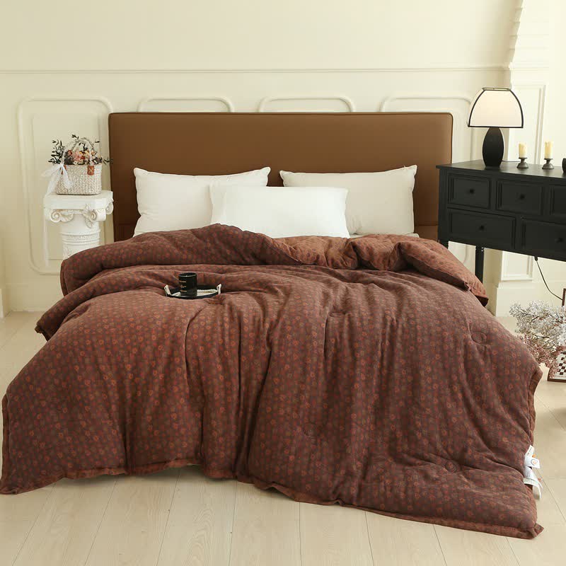 Couette florale rétro en gaze de coton jacquard - rouge foncé - Couette d'hiver - 220cm x 240cm - image 8