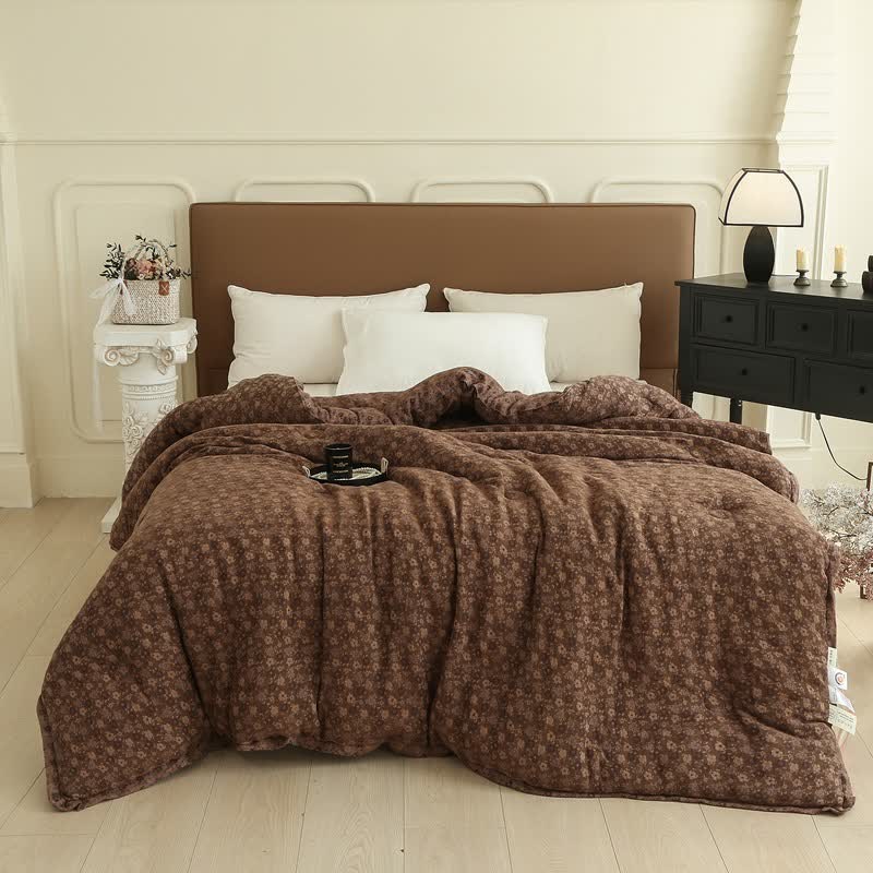 Couette florale rétro en gaze de coton jacquard - Café - Couette d'hiver - 220cm x 240cm - image 17