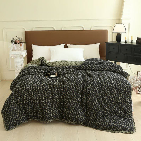 Couette florale rétro en gaze de coton jacquard - Noir et vert - Couette d'hiver - 220cm x 240cm - image 0